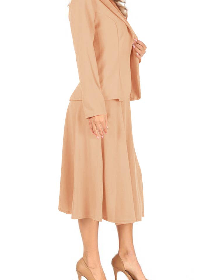 MOA COLLECTION - Wholesale Top & Skirt Set - Women's - Women's Two Piece Casual Blazer Relaxed A-Line Midi Skirt13