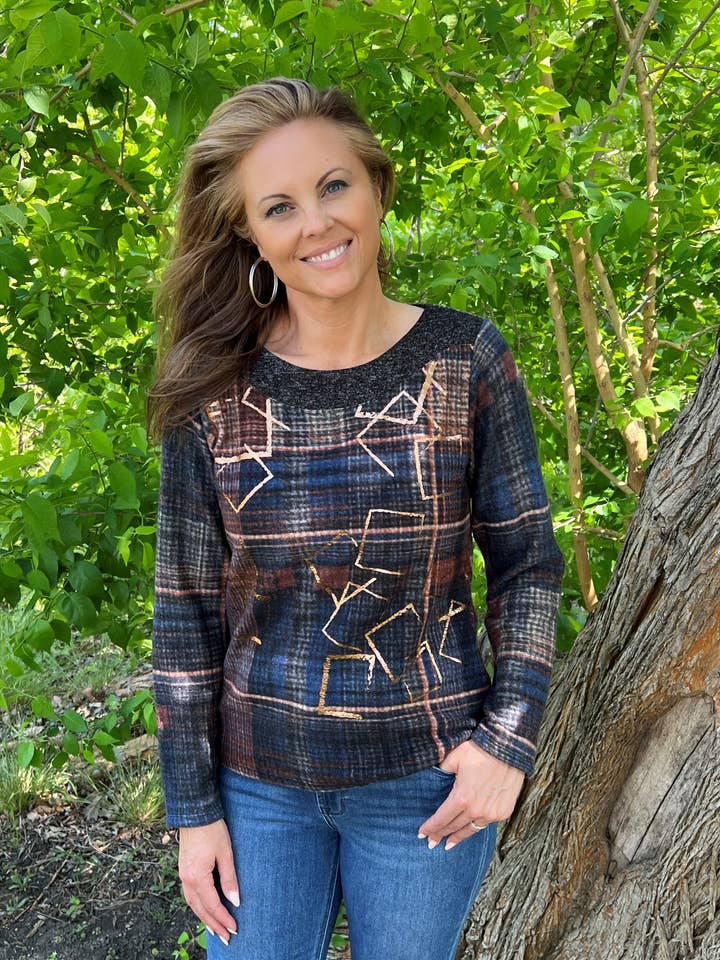 Mock Boat Neck Yummy Top - Blue Copper (D26078A) for wholesale by Dantelle Apparel