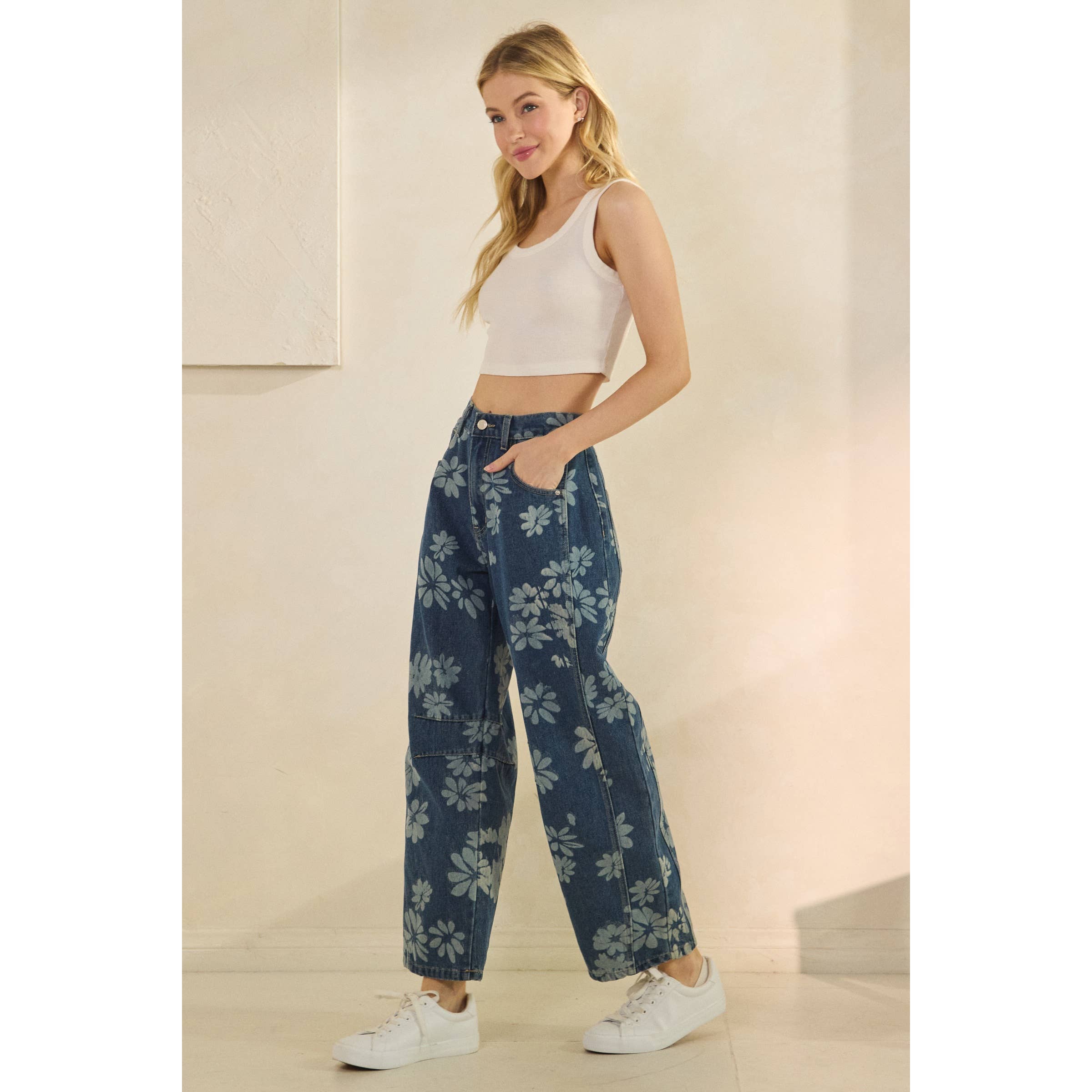 Med Wash Floral Denim Pants for wholesale on Faire7