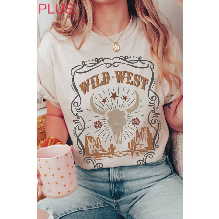 PLUS SIZE - WILD WEST DESERT LONGHORN Graphic Tee for wholesale by A. BLUSH CO