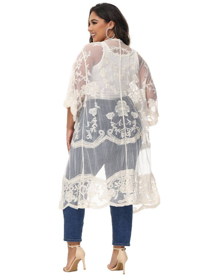 Anna Kaci Wholesale - Wholesale Cardigan - Women's - Women's Plus Size Lace Cardigan Open Front Floral Cardigan