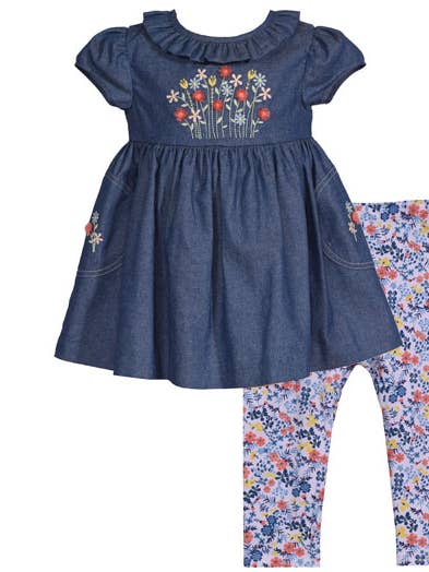 Conjunto de leggings de mezclilla bordados para niña para venta al por mayor de Bonnie Jean