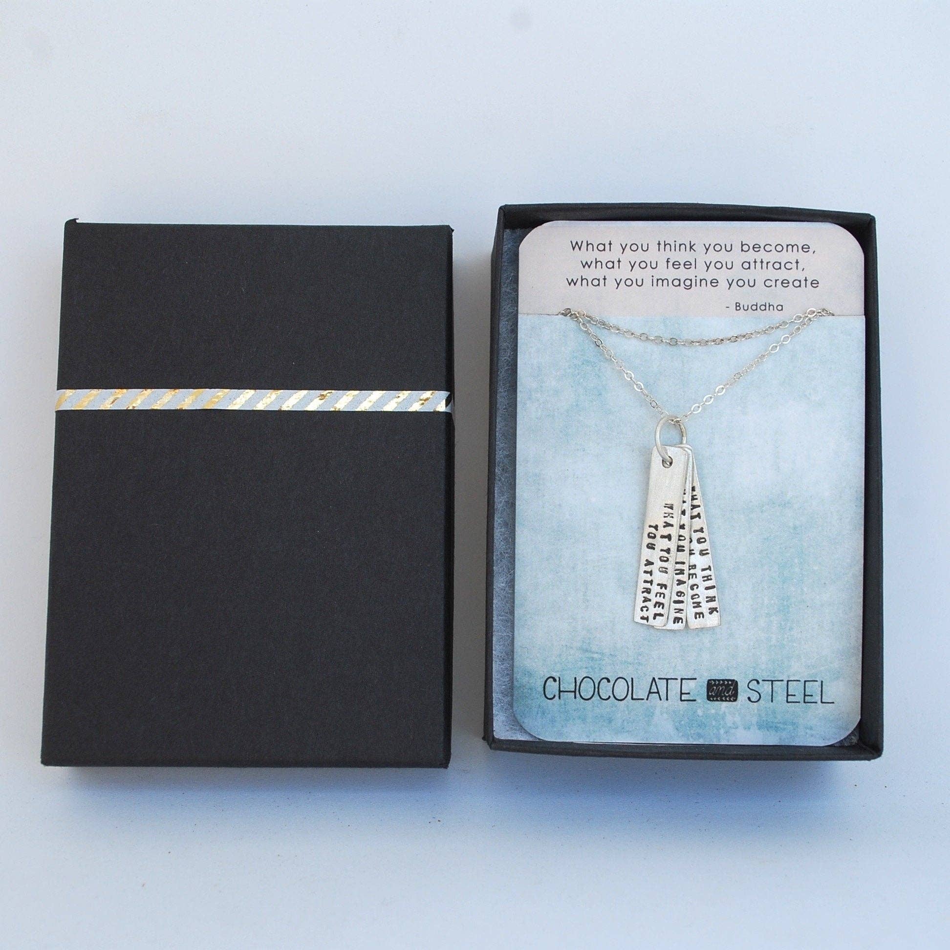 Chocolate and Steel - Wholesale Pendant/Charm Necklace - What you think you become, what you feel you attract, what you imagine you create  -Buddha Quote Necklace6