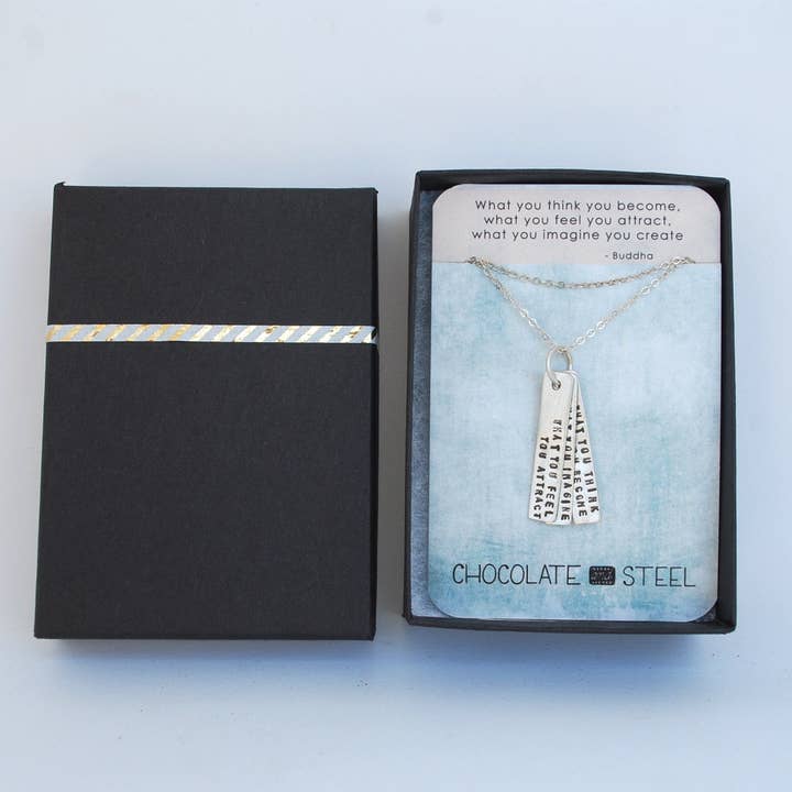 Chocolate and Steel - Wholesale Pendant/Charm Necklace - What you think you become, what you feel you attract, what you imagine you create -Buddha Quote Necklace6