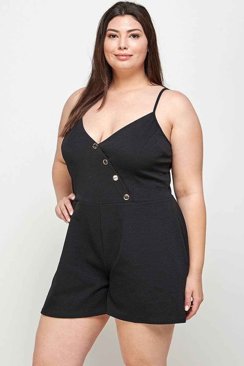 Haute Fox Plus Size & Contemporary - Wholesale Romper - Women's - Plus Size Romper Asymmetrical Button Detail KY18005-RP6