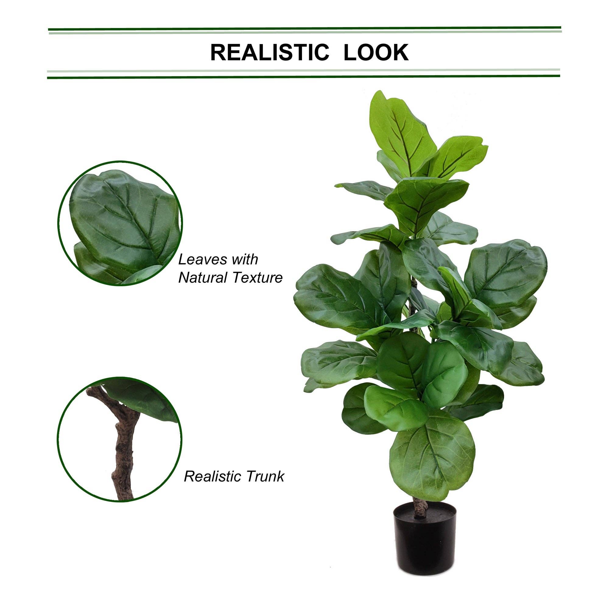 Larksilk - Wholesale Artificial plant - Silk Fiddle Leaf Ficus Tree 30 Leaves House Plant In Black P2