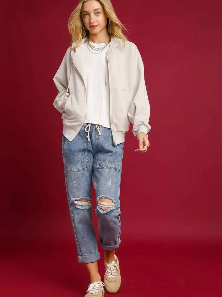 ECRU Umgee Zip-Up Fleece Hooded Jacket for wholesale on Faire3