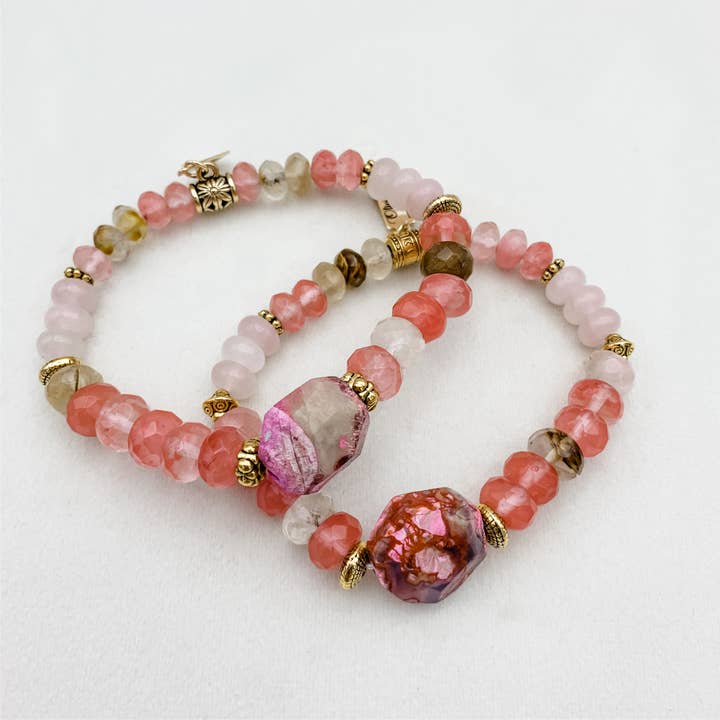 PINK TURQUOISE, WATERMELON TOURMALINE AND RHODONITE BRACELET for wholesale by Olivia Grace Jewelry