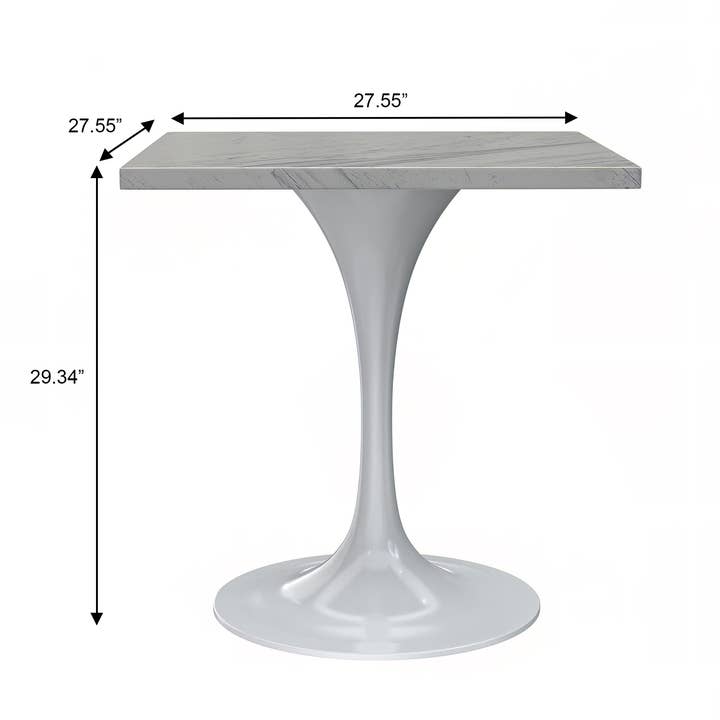 LeisureMod - Wholesale Side Table - Verve Square Dining Table - Laminated White Marbleized Top0