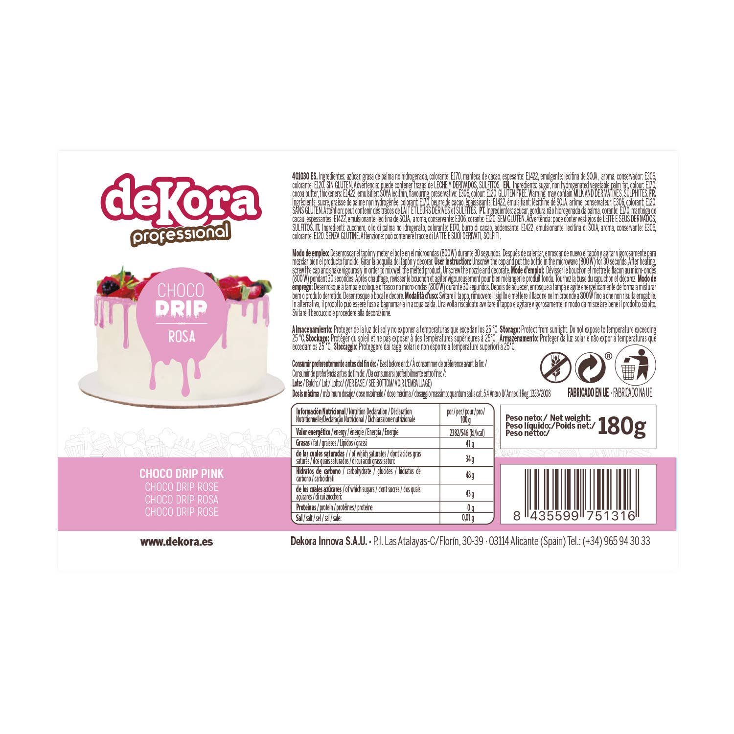 dekora - Wholesale Chocolate/Candy Mold - CHOCO DRIP ROSA 180 G GLUTEN-FREE1