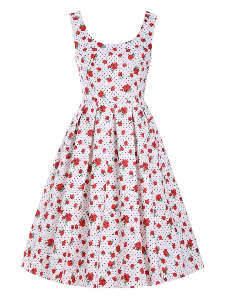 Dolly & Dotty - Wholesale Dress - Women's - Amanda Cotton White Scoop Neck Rose/Heart Print Swing Dress