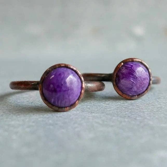 Copper & Charoite Ring - Case of 2 (Assorted Sizes) for wholesale by Blackbird & Sage Jewelry