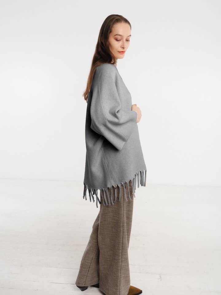 JULIA PARIS - Venta al por mayor Poncho - Mujer - Poncho abierto de punto con flecos