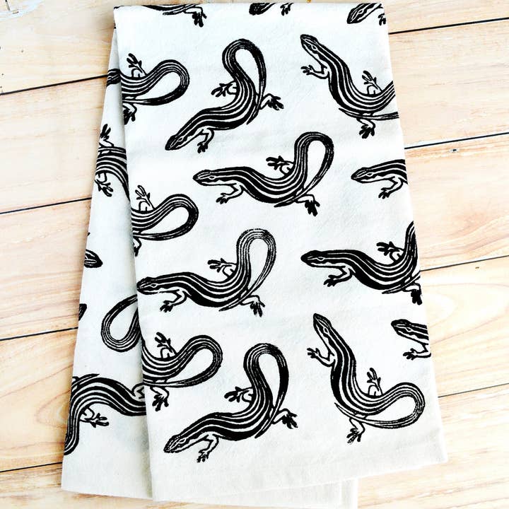 Six Lined Racerunner Block Printed Kitchen Towel for wholesale by Jess Vartanian Illustration & Design