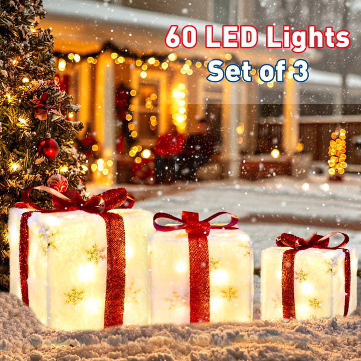 Fun Little Toys - Wholesale Christmas Decoration - 3PCS Christmas Lighted Gift Boxes: Illuminate Your Holiday