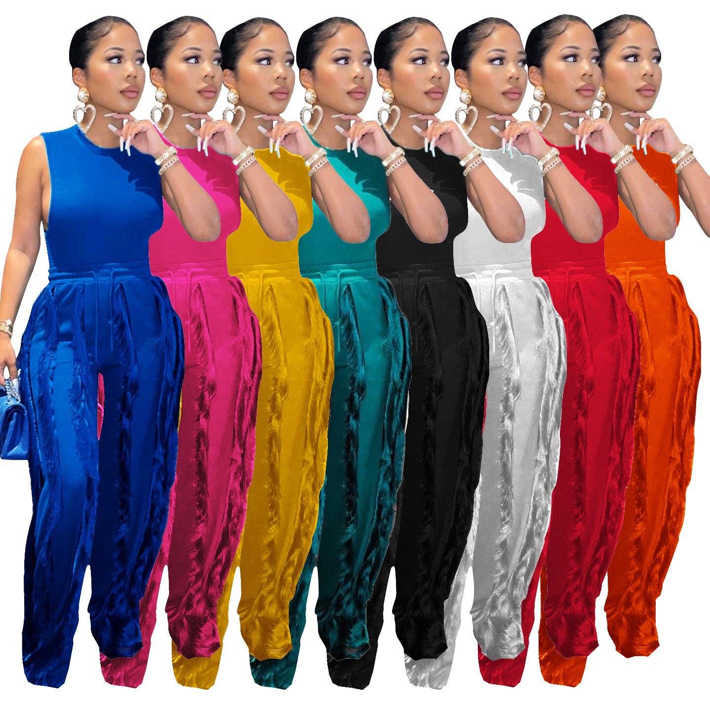 MB Fashion Wholesale - Wholesale Top & Pant Set (NOT Loungewear) - Women's - MB FASHION Sleeveless Fringe Tank Top and Pants Set 220LY37