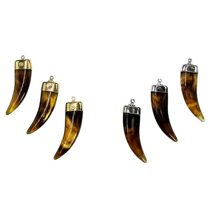 Amber Resin Horn Pendant Gold or Silver Plated Cap and Bail for wholesale by Jewelers Paradise