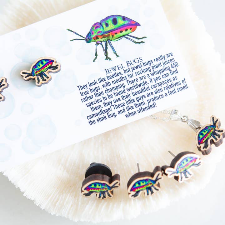 The Slug And Kraken - Wholesale Stud/Post Earrings - Jewel bug Wooden insect Earrings, Titanium Eco Studs