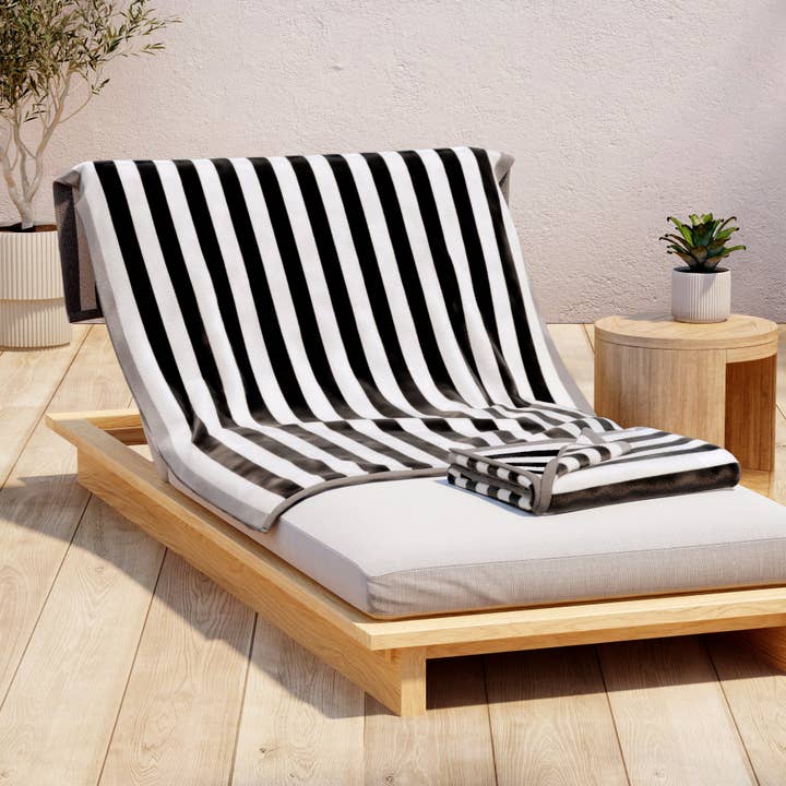 BH Collective - Wholesale Beach Towel - Oversized Striped Border Cabana Beach Towel - Santa Cruz
