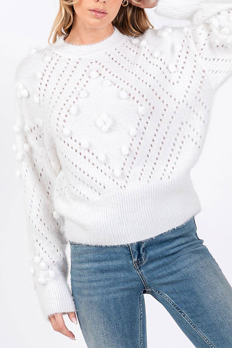 ROUSSEAU - Wholesale Knit Sweater - Women's - MOHAIR POM POM LONG SLEEVES SWEATER6