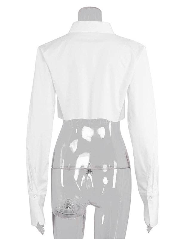 VividLux - Wholesale Button Down Shirt - Women's - Cropped Long Sleeves Asymmetric Fringed Pockets Solid Color Blouses&shirts Tops3