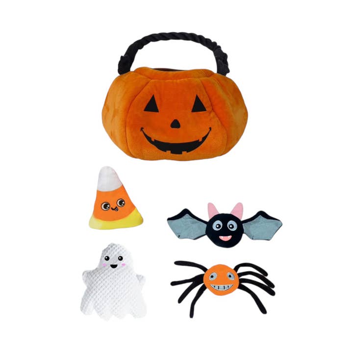 Halloween Jack O Lantern Hide and Seek Dog Toy with 4 Intera for wholesale by Glow Pups