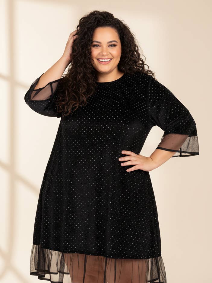 Vestido de veludo e lantejoulas tamanho grande (T33635) por atacado de Pomme Rouge Paris