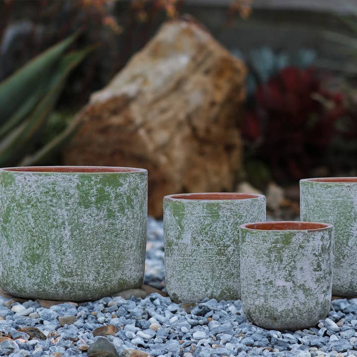 Cylinder Planter, Aegean Green, Set Of 4- 12.5" X 10.5", 10.5" X 9.5", 9.5" X 8.0", 7.0" X 6.5"
for wholesale by Pacific Home & Garden