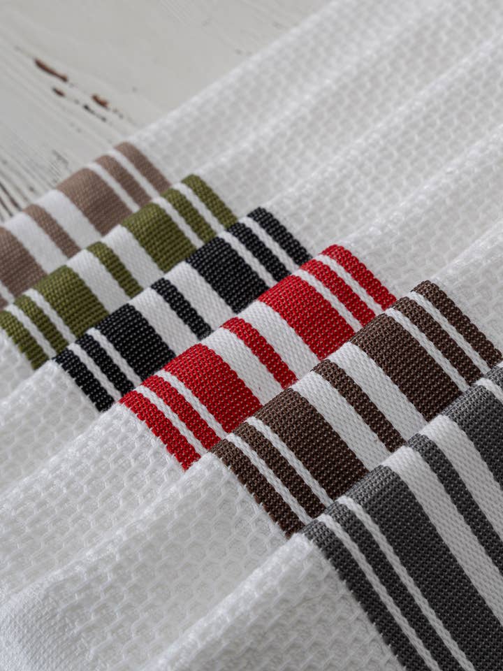 Superabsorberende bomuldsstribet hvidt køkkenhåndklæde - 6 farver for engroshandel hos Coccinella- Mediterranean Heritage