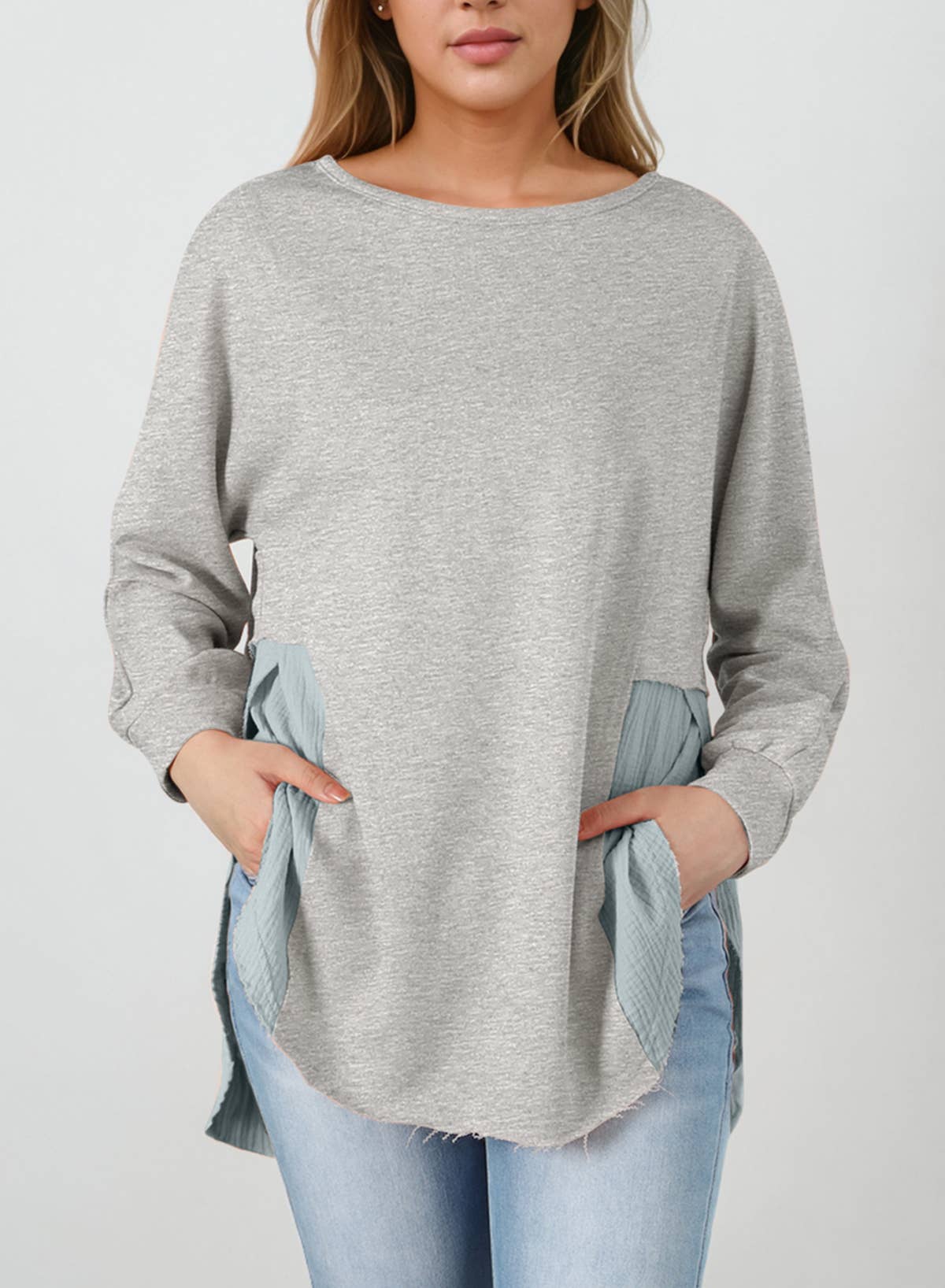 Lovesoft - Wholesale Tunic - Women's - Crinkle Splicing Raw Hem High Low Oversized Blouse10