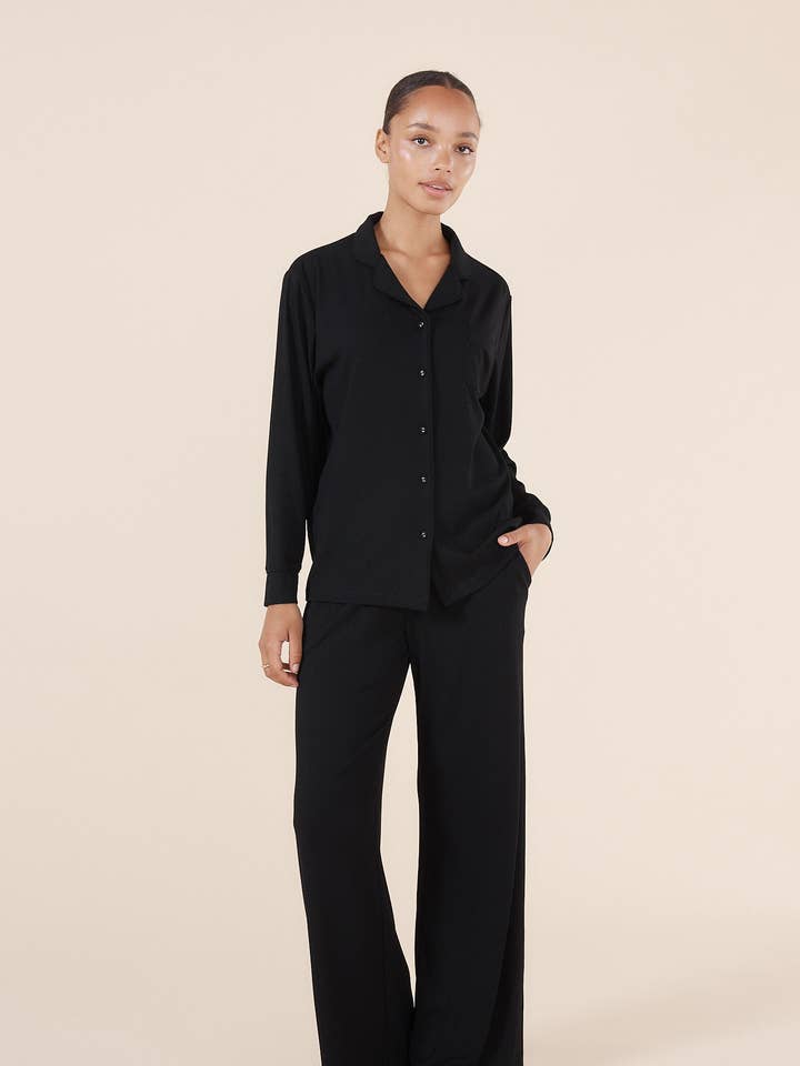 Ribbed Pyjama and Lounge Set - Emilia Black for wholesale by Gingerlilly