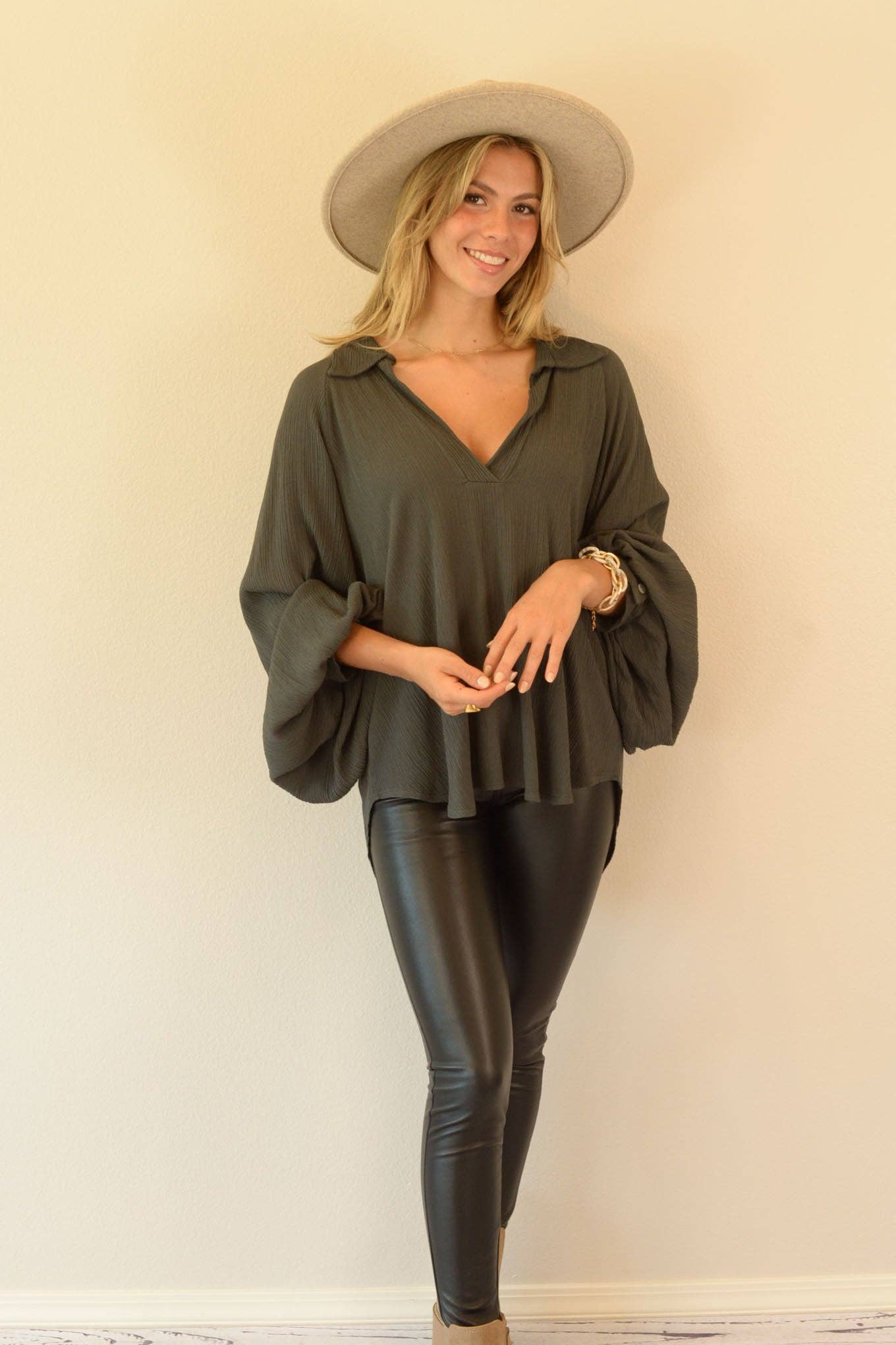 Ambiente - Wholesale Blouse - Women's - WASHED BALLOON BLOUSE-T2309EL7415912