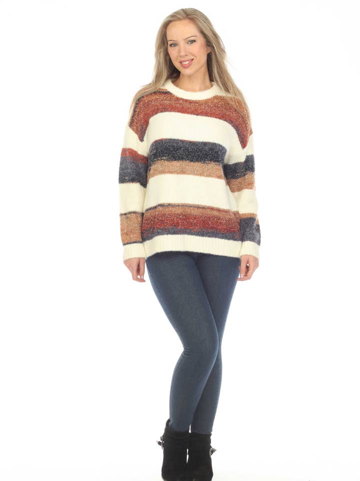 Women's Brown and White Ombre Round Neck Sweater Top for wholesale by Kamana