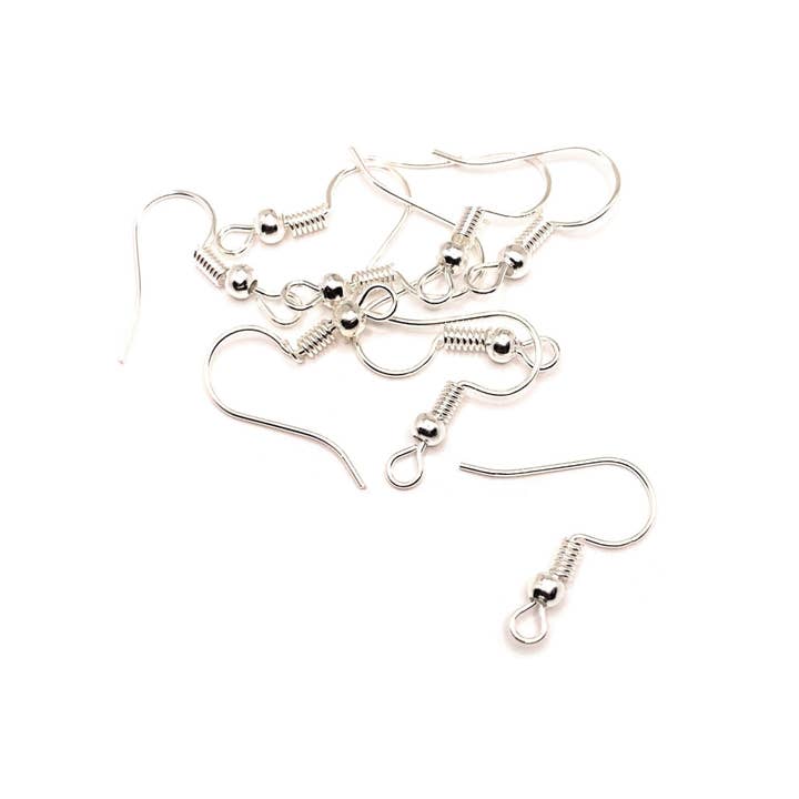Guerrilla Charm - Wholesale Craft Supplies - Bright Silver Plated Fish Hook Earring Wires with Spring and Ball, 20x18mm