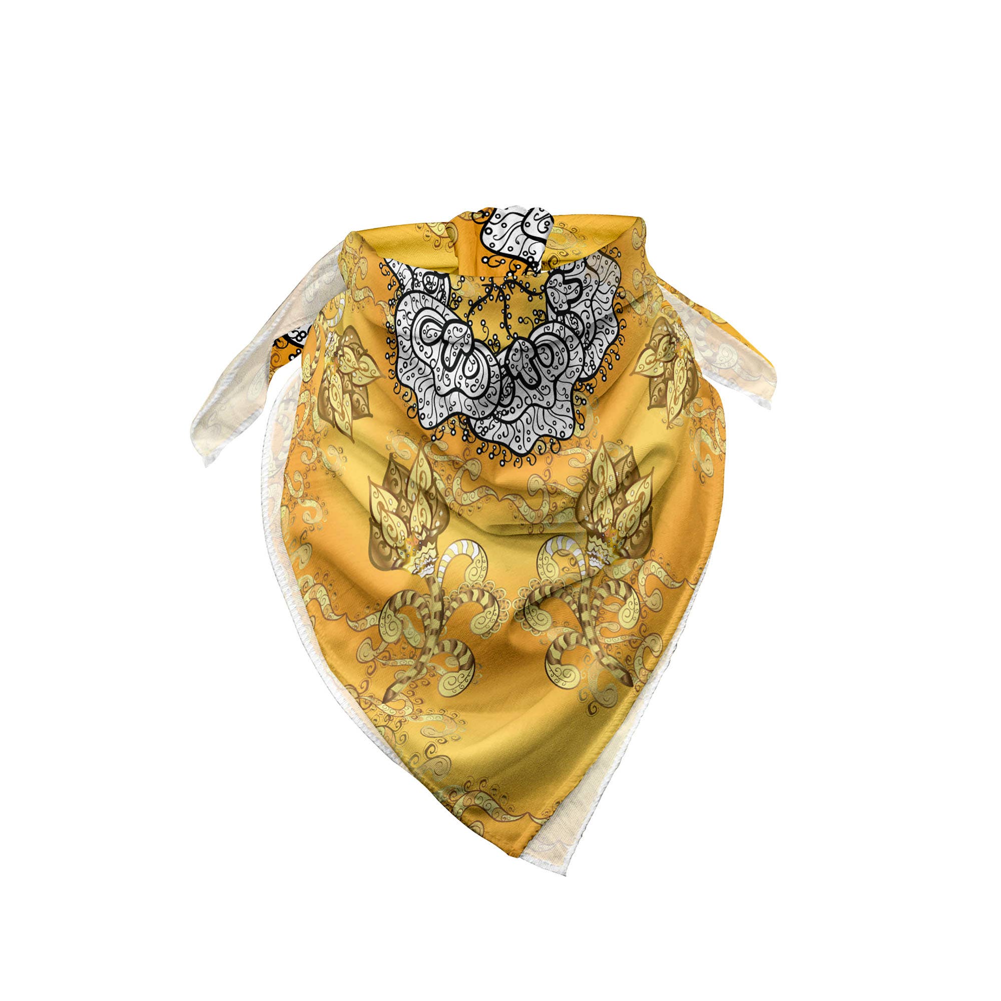 Ambesonne – wholesale Bandana – Unisex – Yellow Mandala Bandana Bohemian Spiral Flower & Paisley 22"2