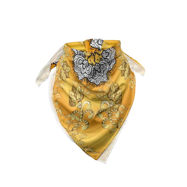 Ambesonne – wholesale Bandana – Unisex – Yellow Mandala Bandana Bohemian Spiral Flower & Paisley 22"2