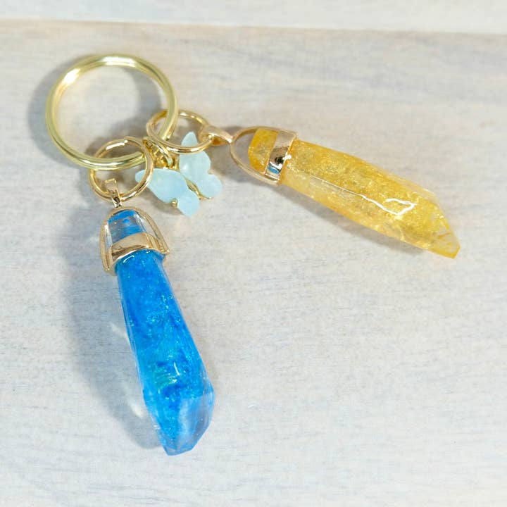 BlueButterflyBazaar - Wholesale Keychain - Women's - Yellow and Blue Reylo Ben Solo and Rey and Blue Butterfly Kyber Crystal keychain Star Wars, unique gift, collectable.0