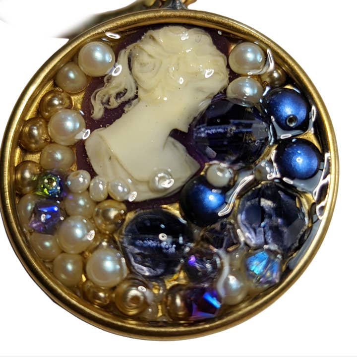 Gay Isber Designs - Wholesale Pendant/Charm Necklace - 2 Removable Cameo Pendants + Hand Knotted Round Vintage Japan Pearls Necklace Gay Isber Sister Collection