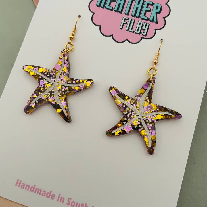 By Heather Filby - Wholesale Dangle Earrings - Large Starfish Glitter Earrings (MORE COLOURS)1