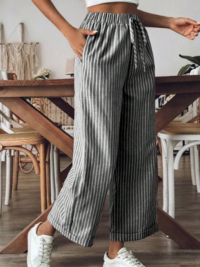 Black Stripes Wide Leg Cropped Pants ZK2163 for wholesale on Faire