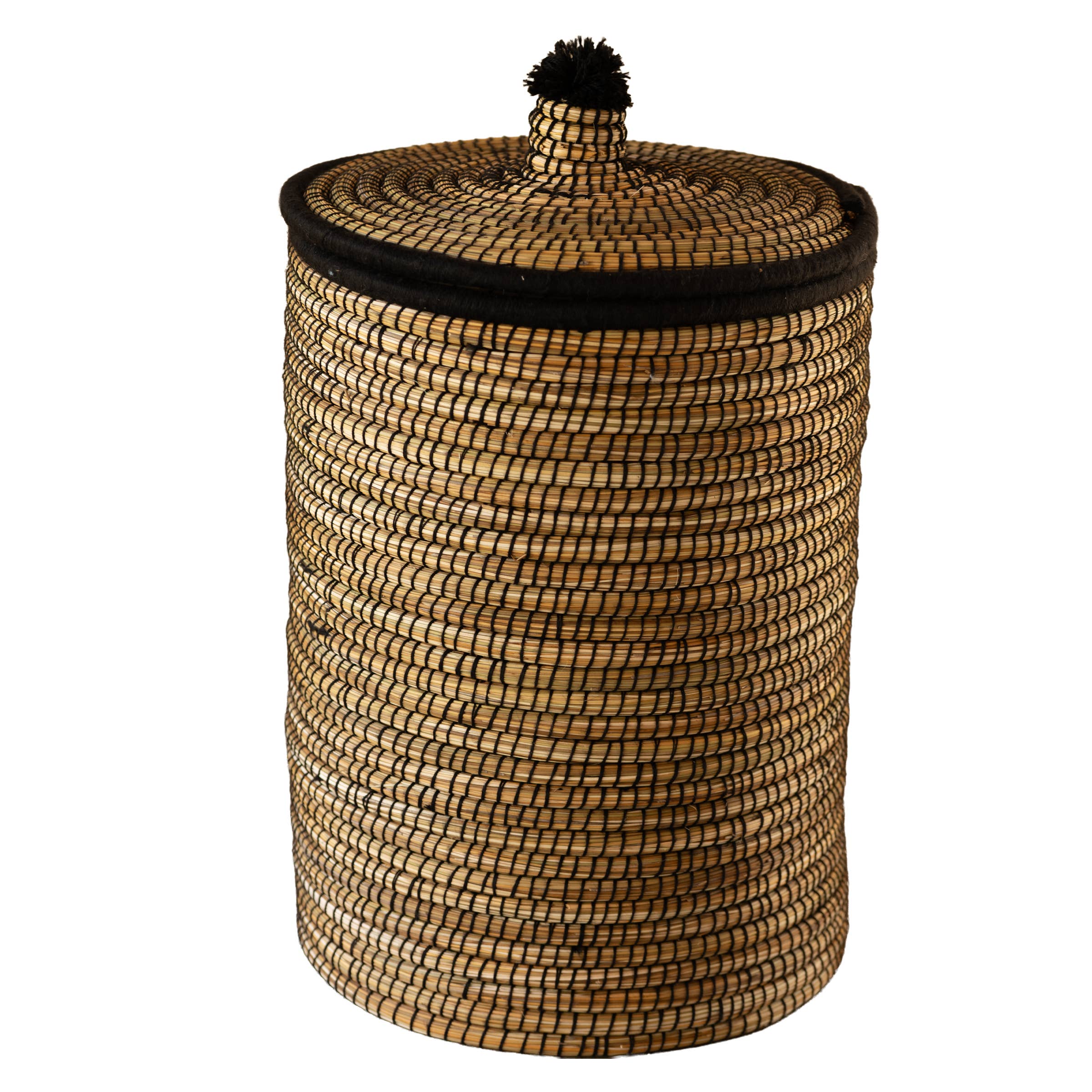 Collection Maroc - Wholesale Laundry Basket - Palm and black wool laundry basket 65 cm3