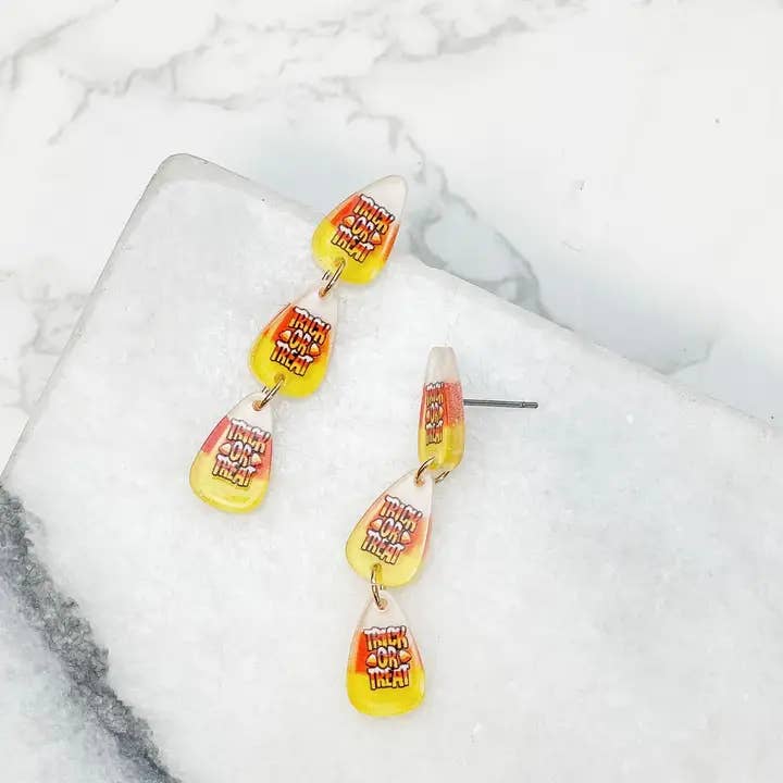 Prep Obsessed Wholesale - Wholesale Dangle Earrings - 'Trick or Treat' Candy Corn Acrylic Dangle Earrings1