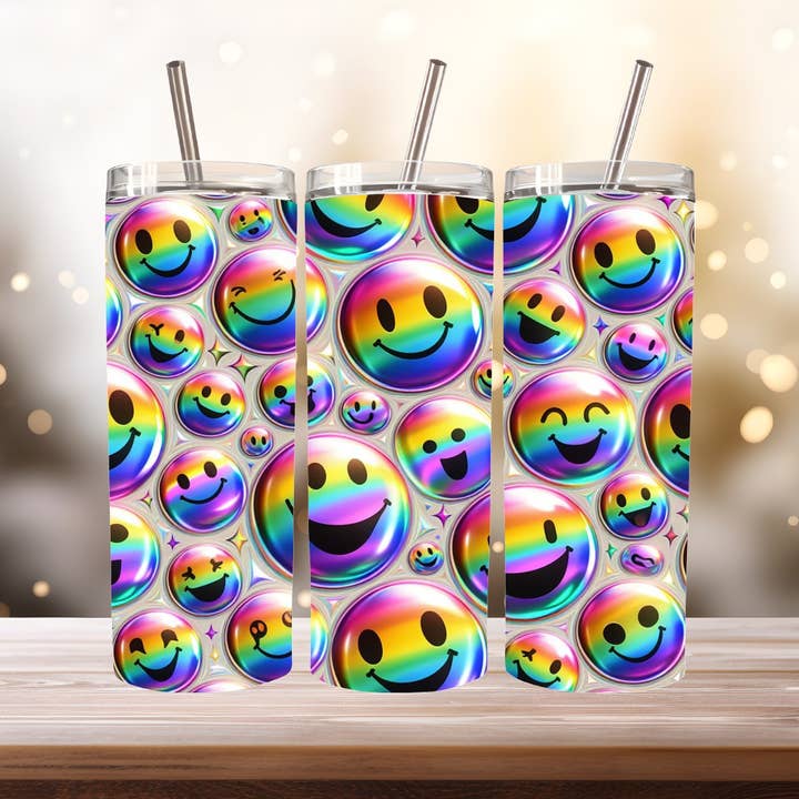 Happy Bubble Tumbler, 20 oz. Stainless Steel for wholesale by Stencil Art Canada