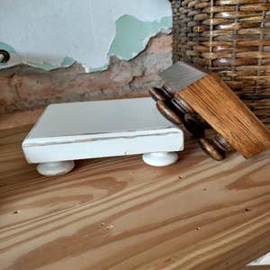 Rustic Wood Riser Stand Tray Spice Rack Kitchen Shelf Salt and