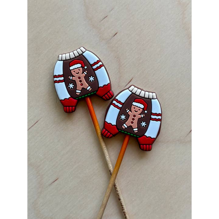 Christmas Gingerbread Sweater Cut Knitting Point Protectors for wholesale by Comma Craft Co