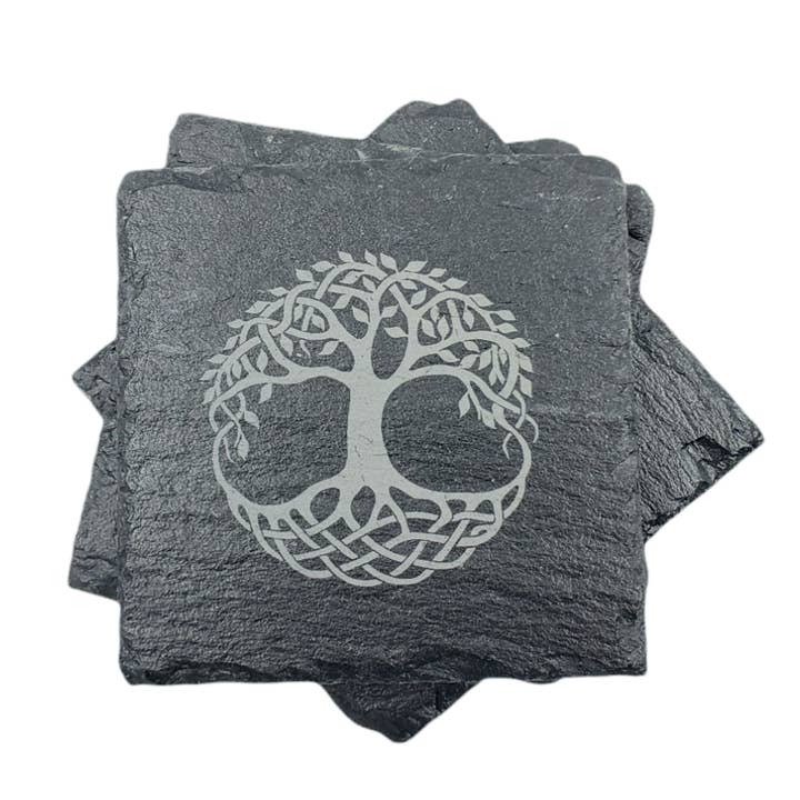 Dessous de verre en ardoise Arbre de Vie - Gravé pour la vente par Killorglin Creations