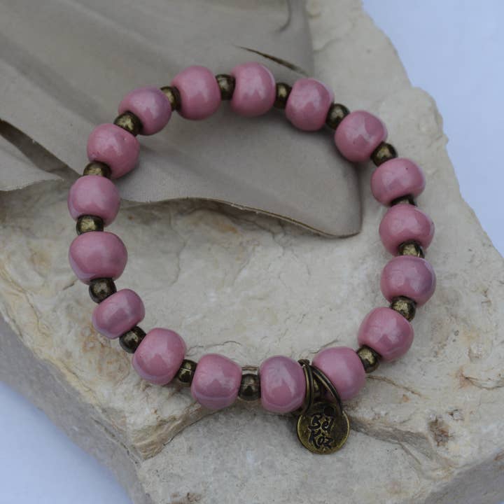 Pink | Bel Koz Round Clay Bead Bracelet for wholesale by Bel Koz Haiti