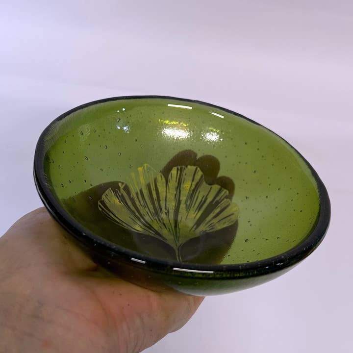Gingko Leaves Fused Glass 5" Small Bowl for wholesale by Kiku Handmade | Contemporary Fused Glass Home Goods