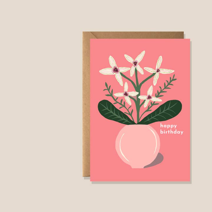 Orchid Plant Birthday Card for wholesale by Kiran Ravilious
