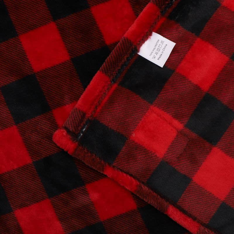 Classic black and red plaid fluffy fleece sofa throw blanket for wholesale on Faire3